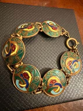 Vintage Tara Ware of Dublin Celtic Bird Cloisonne Enamel Panel Bracelet